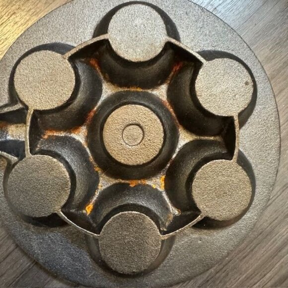 Vintage Cast Iron Aebleskiver Pan 7-Hole Danish Ebelskiver Maker With Handle For - Picture 5 of 8